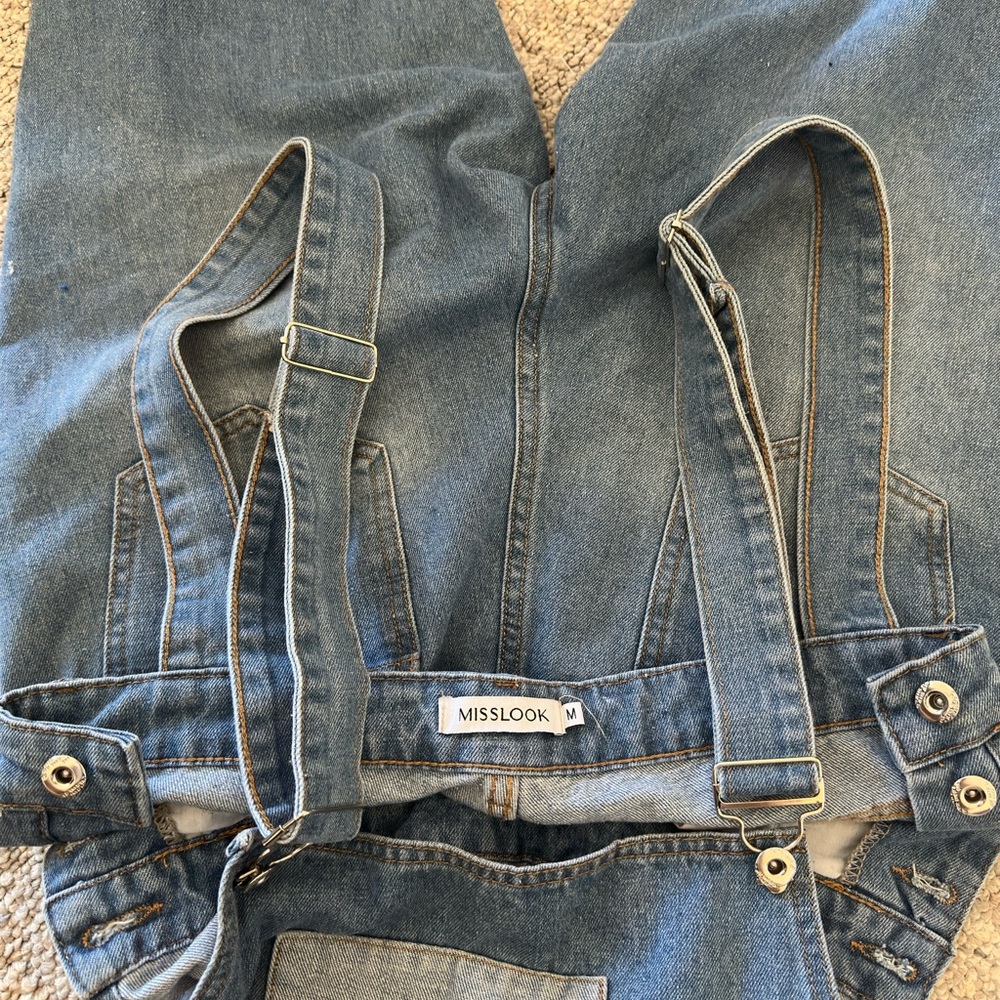 MISSLOOK Blue Patchwork Women Jeans Overalls - Picture 3 of 5